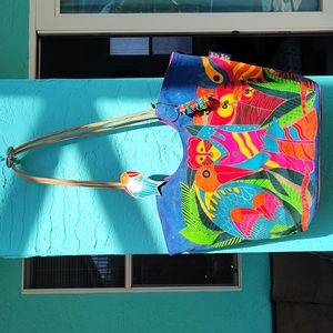 Laurel Burch RARE Jungle Bird Tiger Monkey Tote Bag